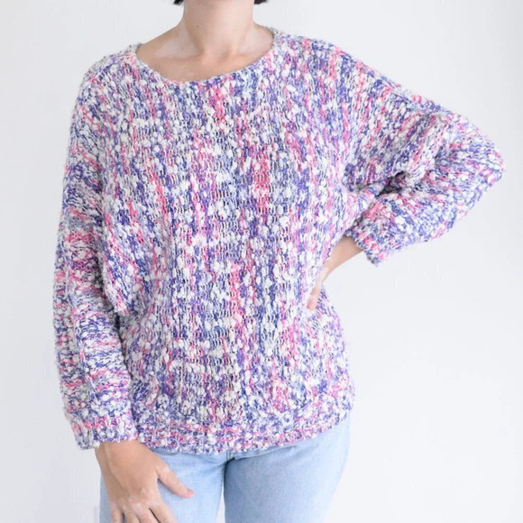 Vintage Gloria Vanderbilt Purple & Pink Knit Scoop Neck Sweater M - Picture 2 of 13